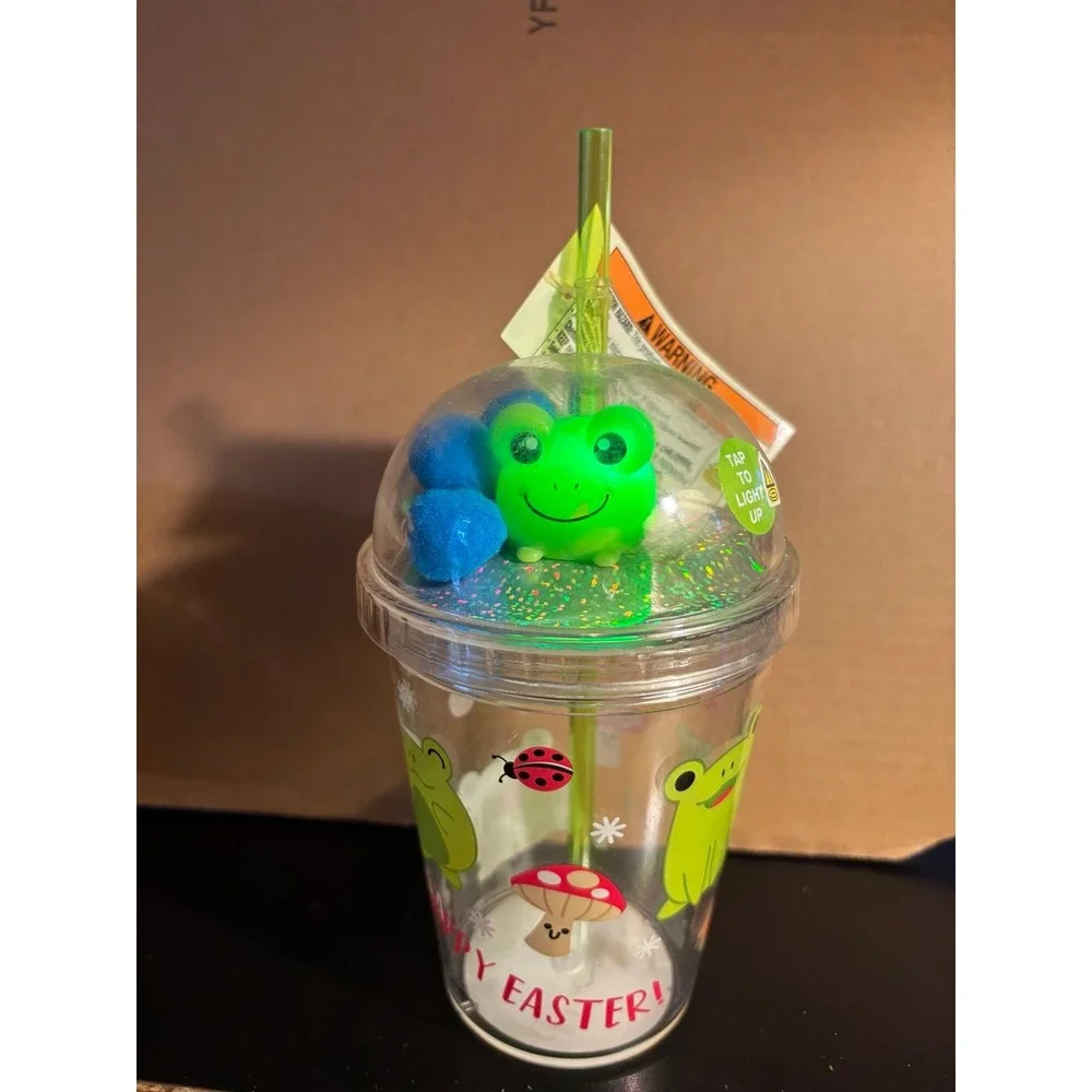 Keroppi Light-Up Straw Tumbler Cup Kids Frog Dome Lid Glitter NEW
